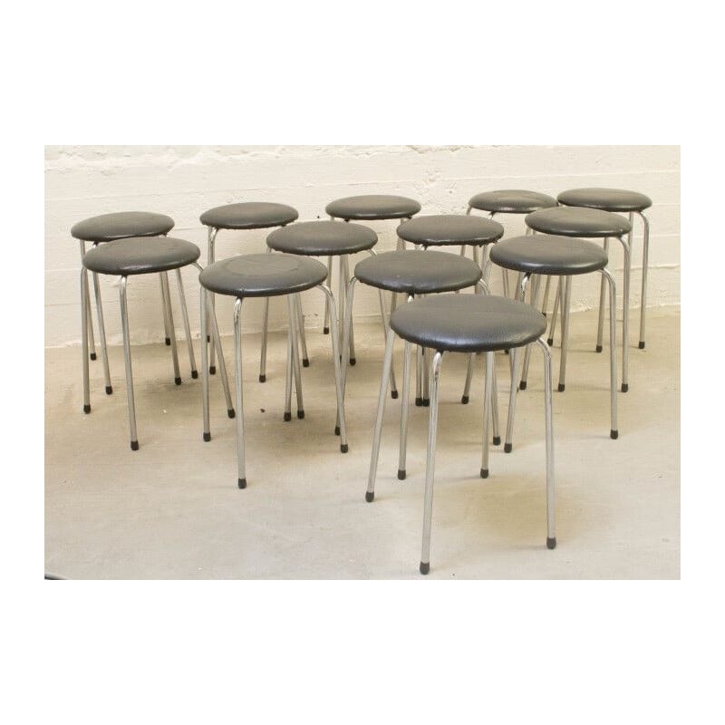 Set of 14 vintage chrome and leatherette stools, Belgium 1970