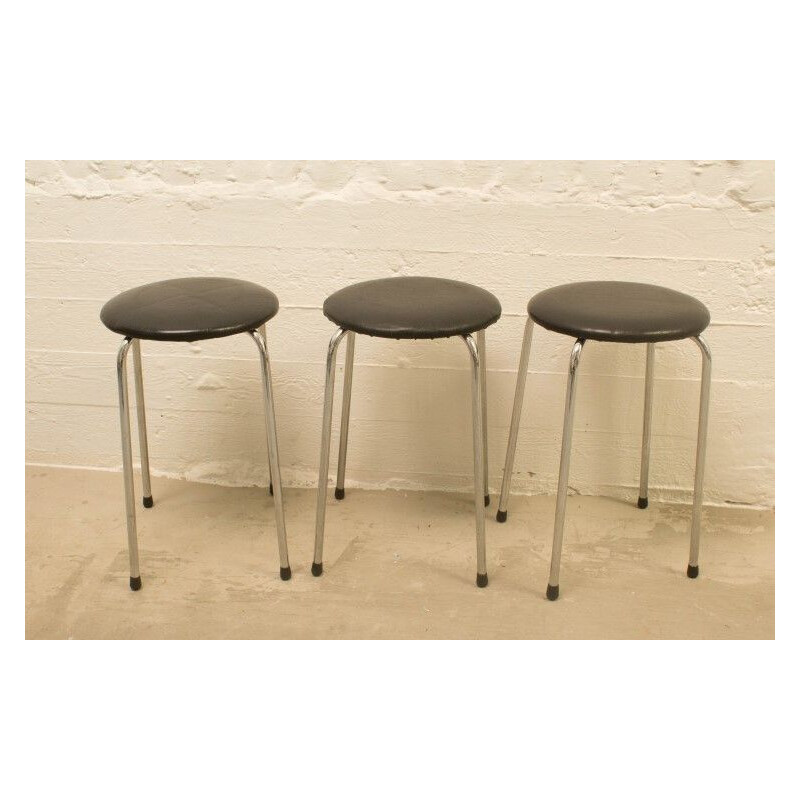 Set of 14 vintage chrome and leatherette stools, Belgium 1970