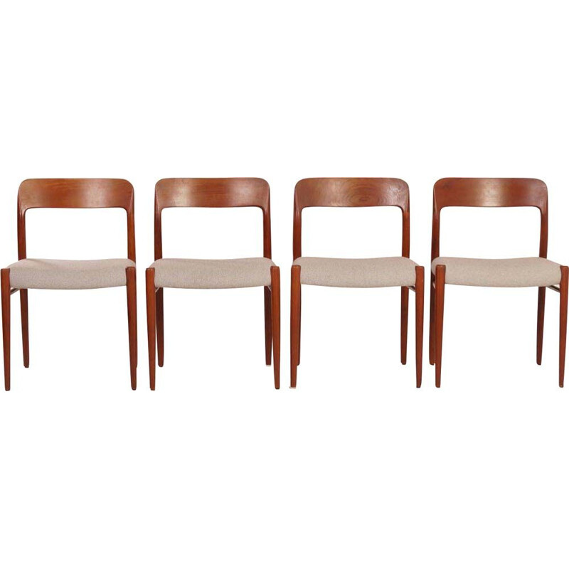 Set of 4 vintage danish chairs for JL Møller in teak and fabric 1950s