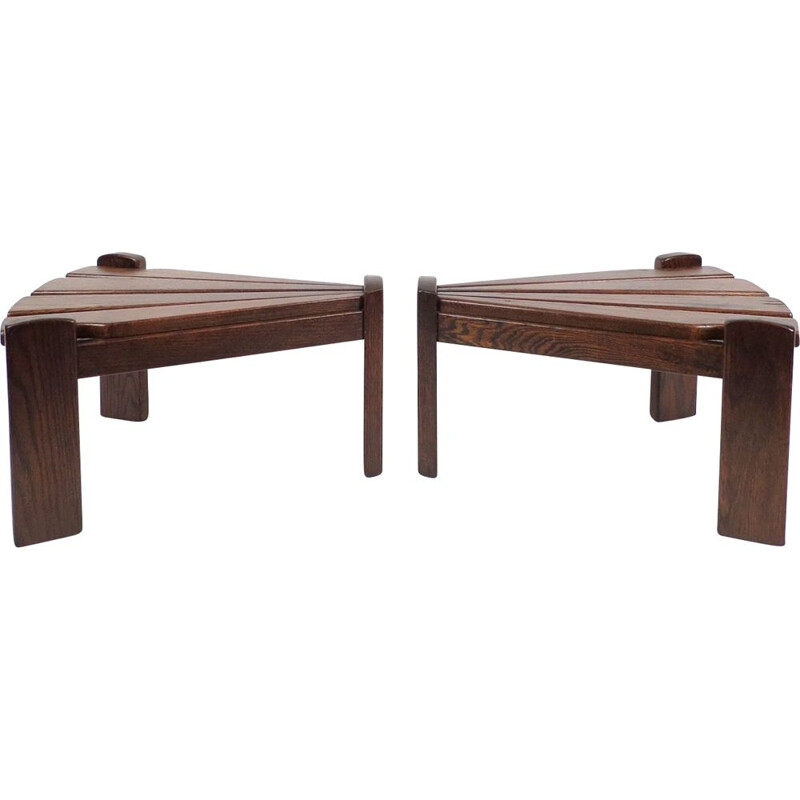 Set of 2 vintage dutch wood side tables by Van Gils in wood 1960s