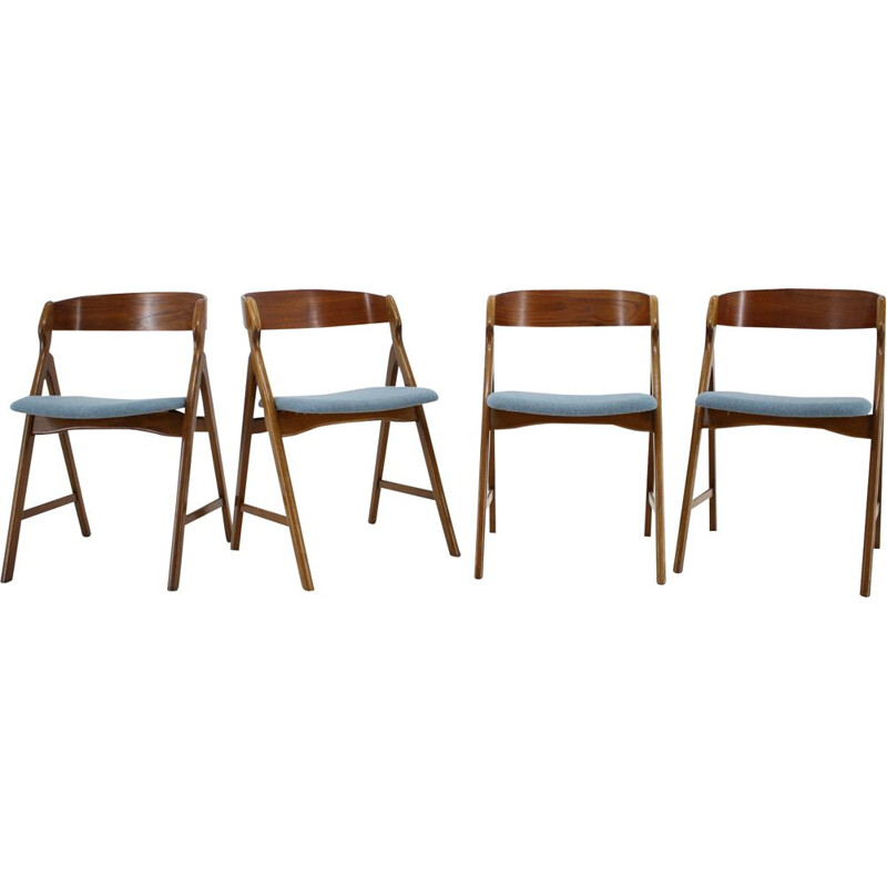 Set of 4 vintage dining chairs in teak by Henning Kjærnulf 1960s 