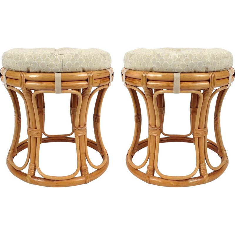 Set of 2 vintage rattan stools 1960s