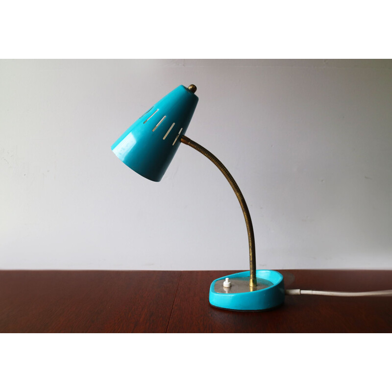 Lampe de bureau vintage bleue Belgique 1960s