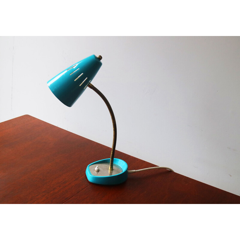 Lampe de bureau vintage bleue Belgique 1960s