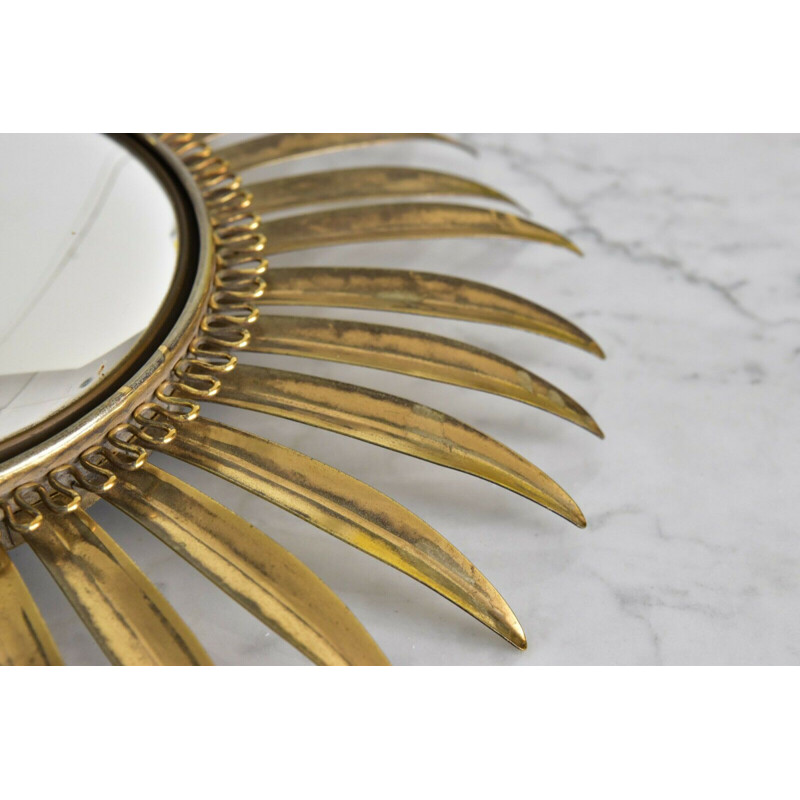 Vintage mirror brass convex Deknudt sunburst 1960s