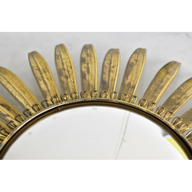 Vintage mirror brass convex Deknudt sunburst 1960s