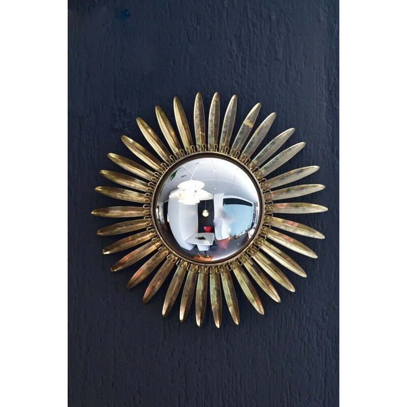 Vintage mirror brass convex Deknudt sunburst 1960s