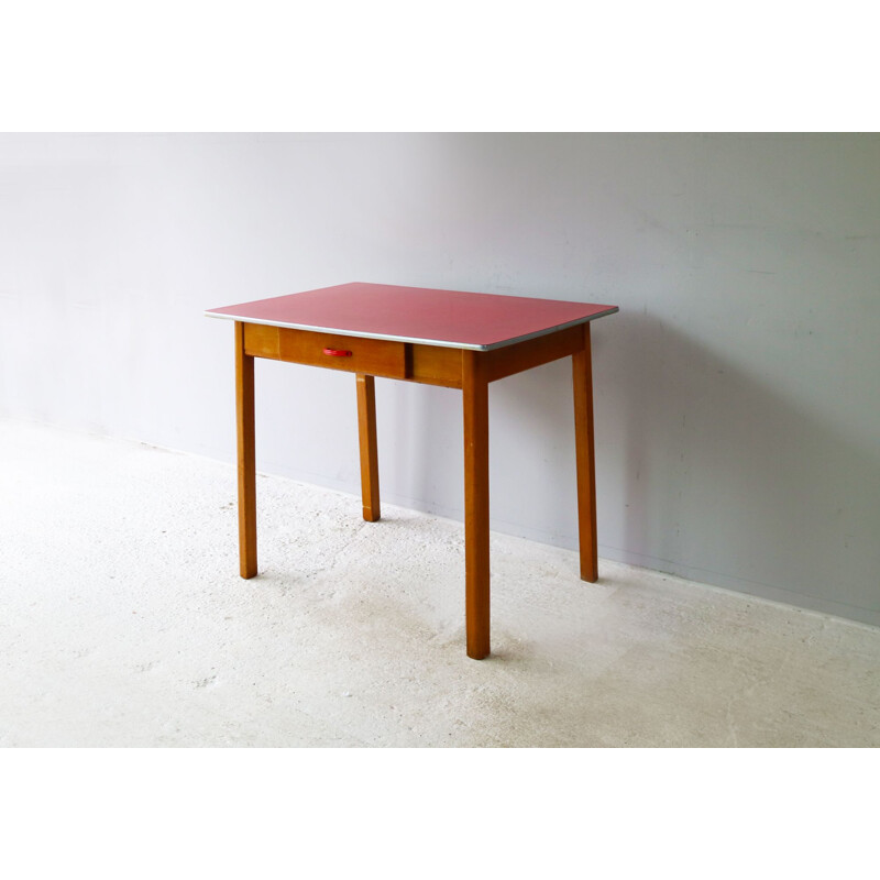 Vintage kitchen table in red formica & beech England 1960s 