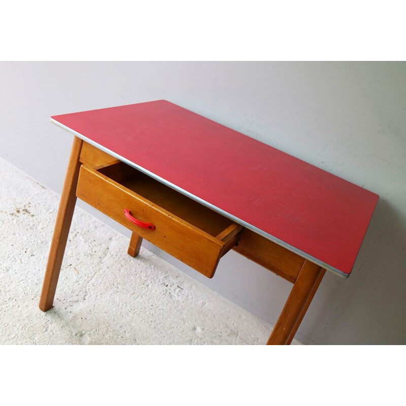 Vintage kitchen table in red formica & beech England 1960s 