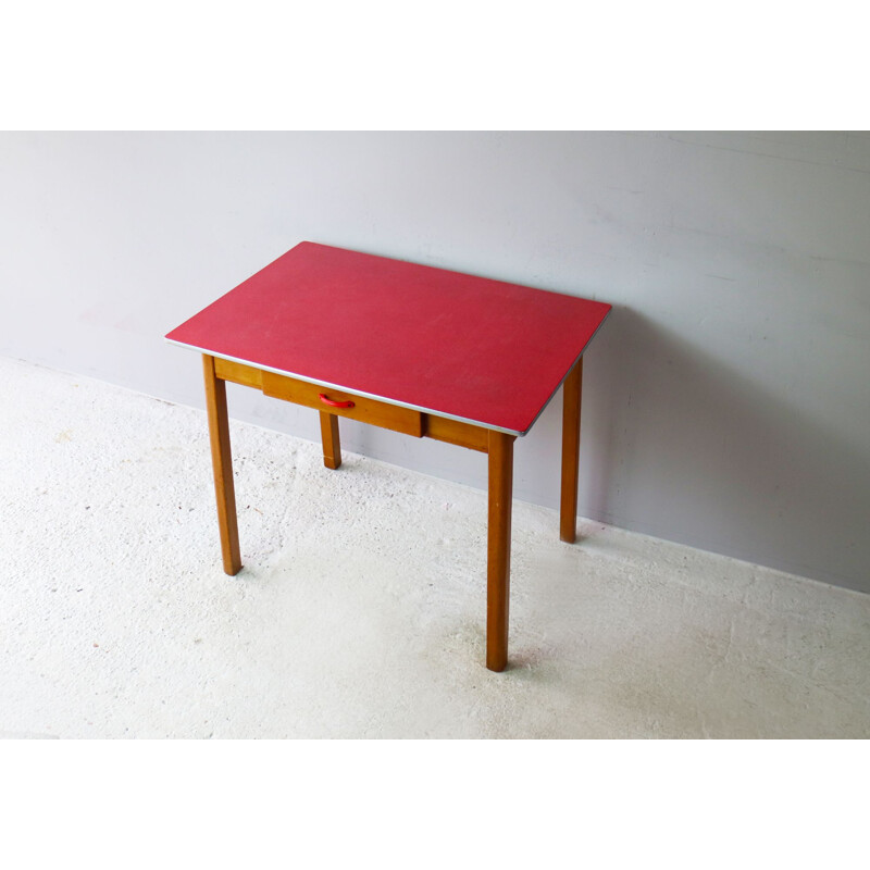 Vintage kitchen table in red formica & beech England 1960s 