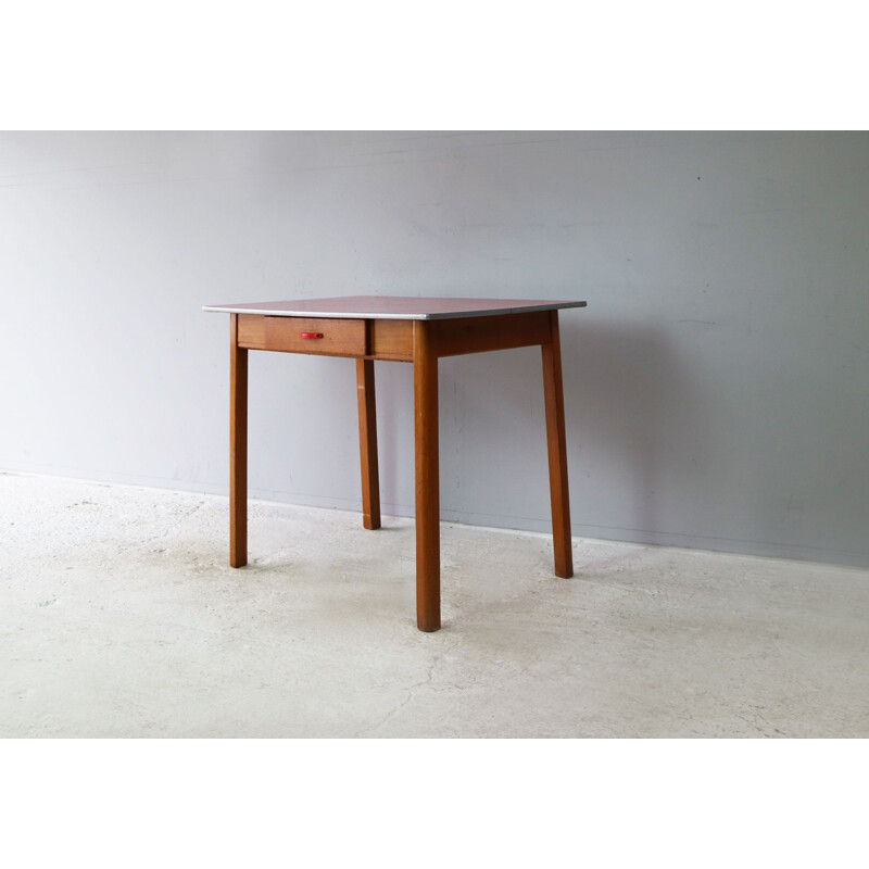 Vintage kitchen table in red formica & beech England 1960s 