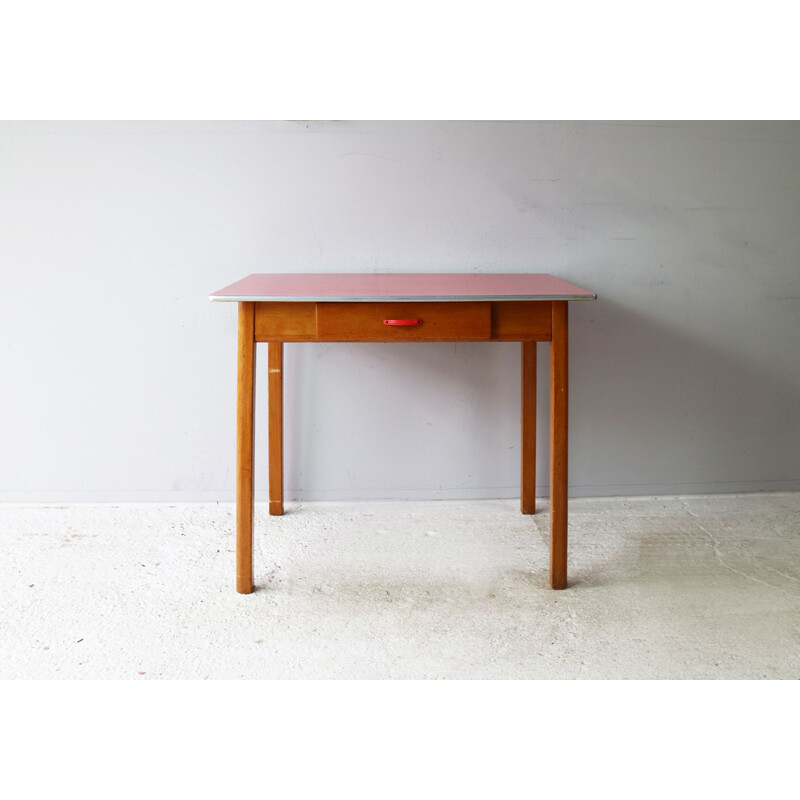 Vintage kitchen table in red formica & beech England 1960s 