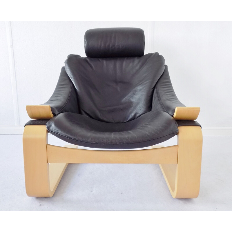 Vintage black leather armchair by Nelo Kroken 1970