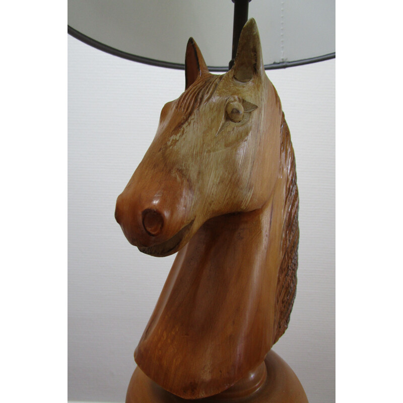 Lampe vintage en bois tourné figure de cheval