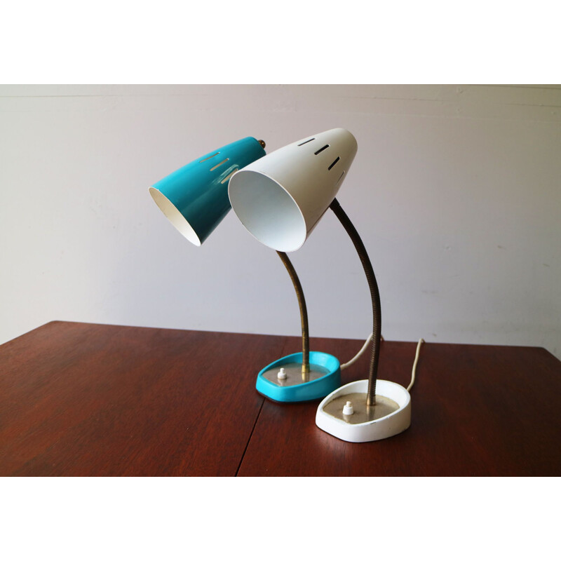 Pair of bleu and white vintage desk lamps 1960