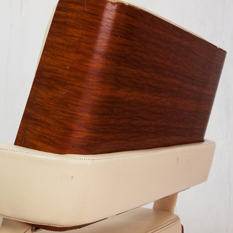 Armchair in leatherette, chromium metal and mahogany, Alain RICHARD - 1970s