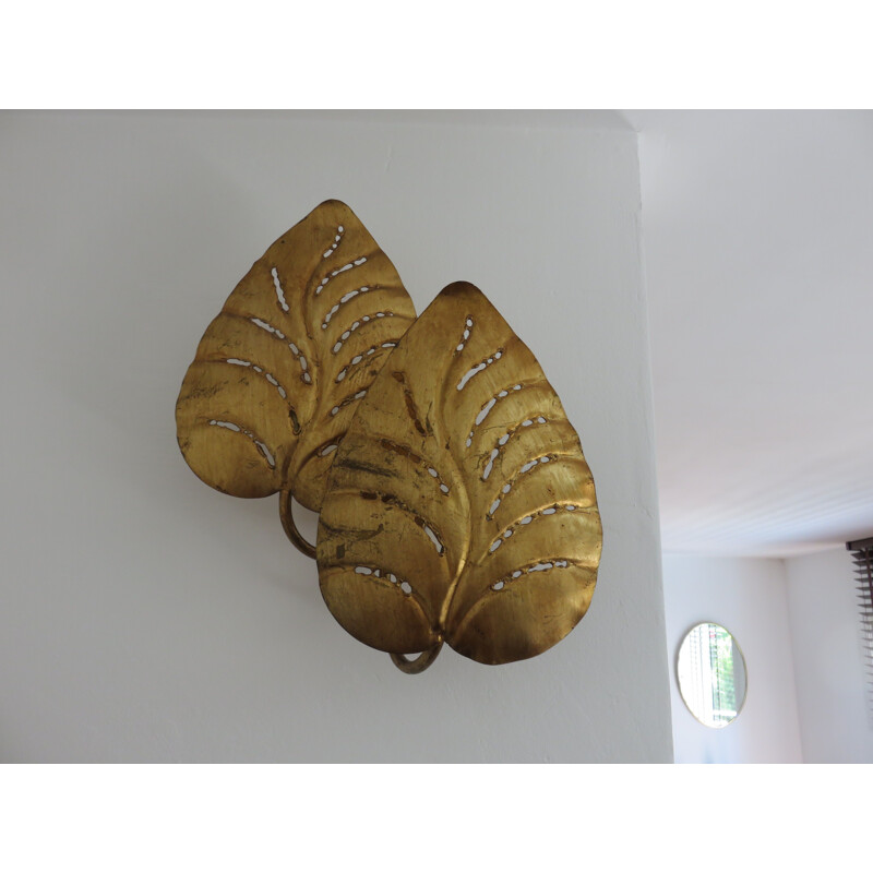 Pair of vintage gold metal wall lamps by Maison Jansen