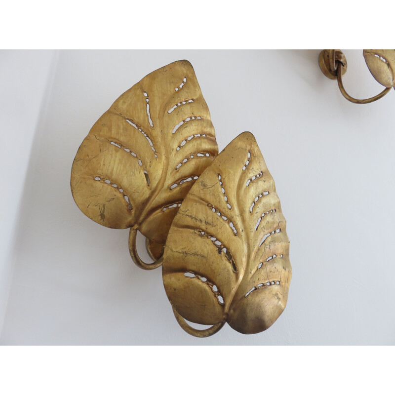 Pair of vintage gold metal wall lamps by Maison Jansen