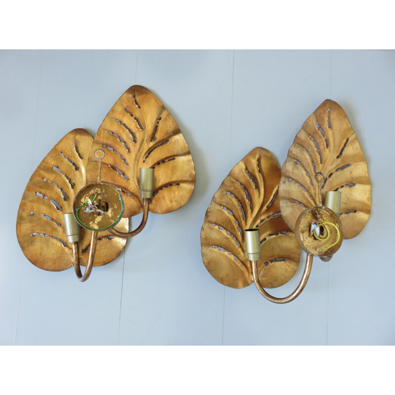 Pair of vintage gold metal wall lamps by Maison Jansen