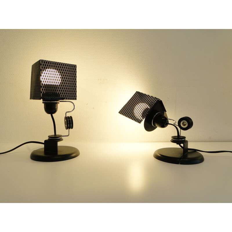 Pair of vintage black metal and chrome table lamps