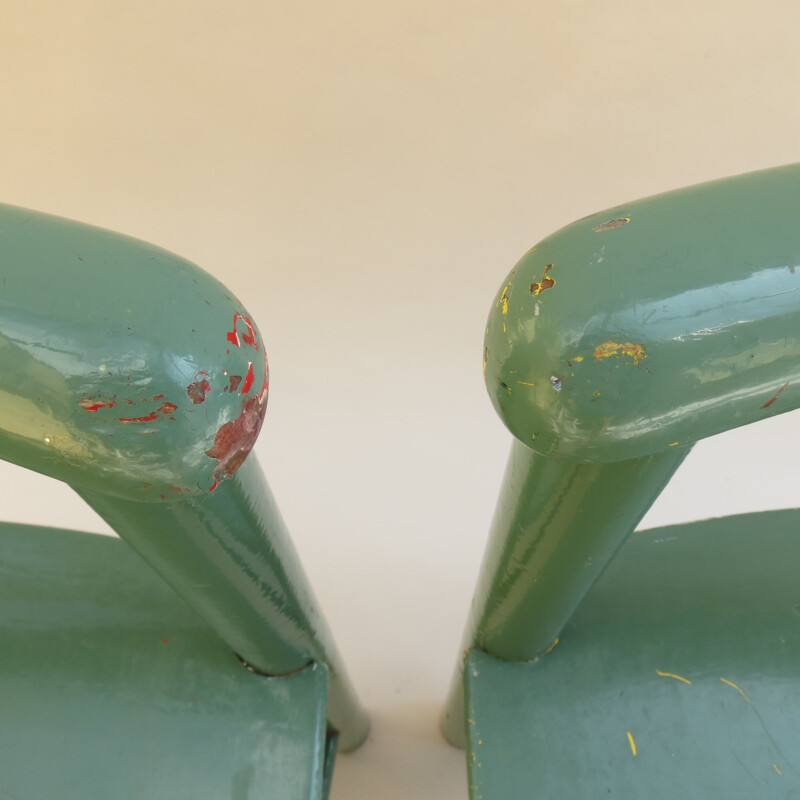 Pair of Scandinavian child chairs in green pine