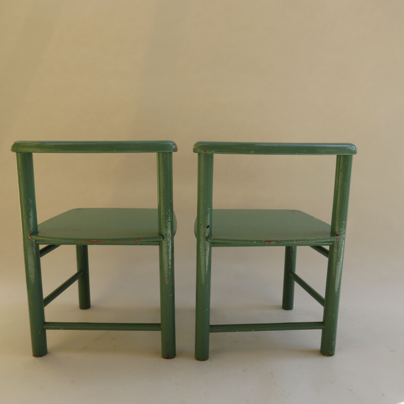 Pair of Scandinavian child chairs in green pine
