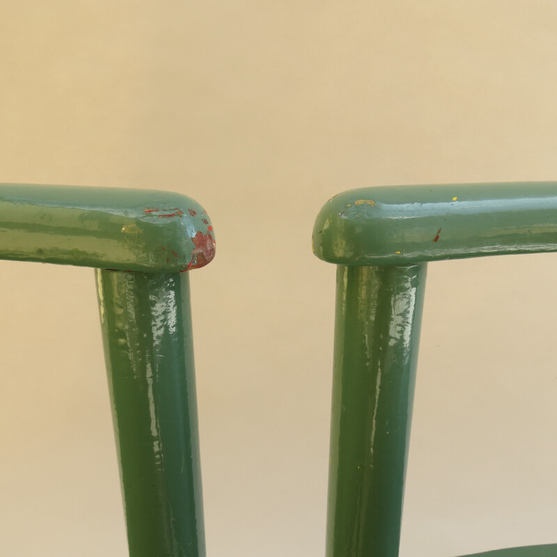 Pair of Scandinavian child chairs in green pine