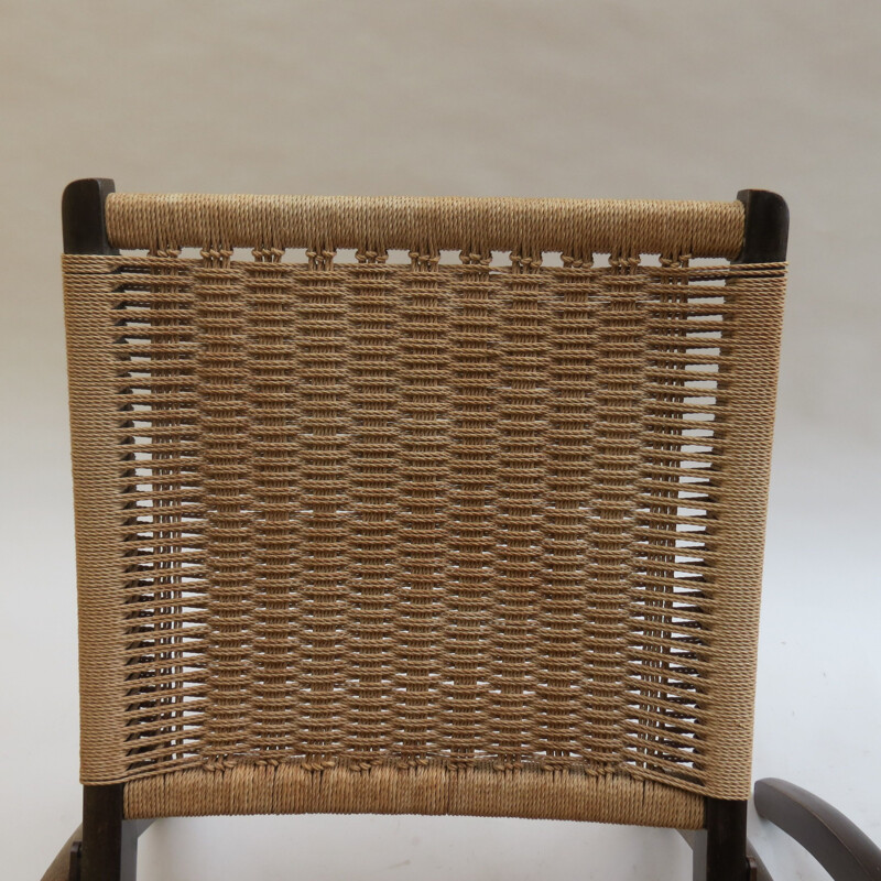 Chaise vintage pliante danois en corde et bois de hêtre 1970