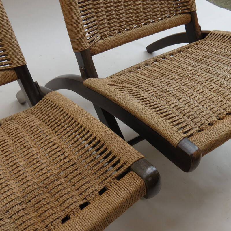 Vintage danish folding chair in cord and beechwood 1970s