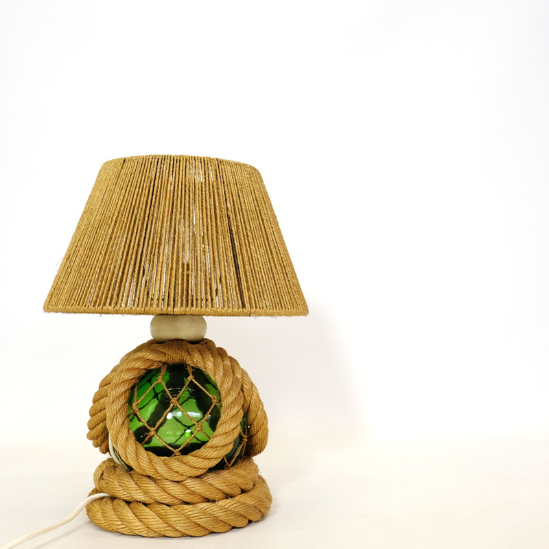 Vintage french lamp in braided rope and glass 1950