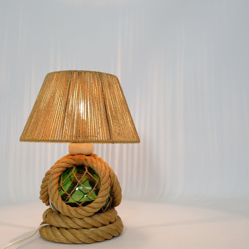 Lampe vintage française en corde tressée et verre 1950
