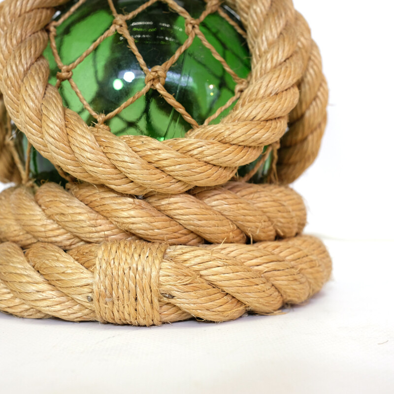 Vintage french lamp in braided rope and glass 1950