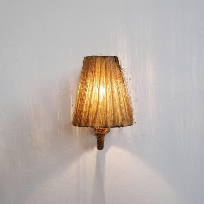 Small french vintage sconce in rope and raffia 1950