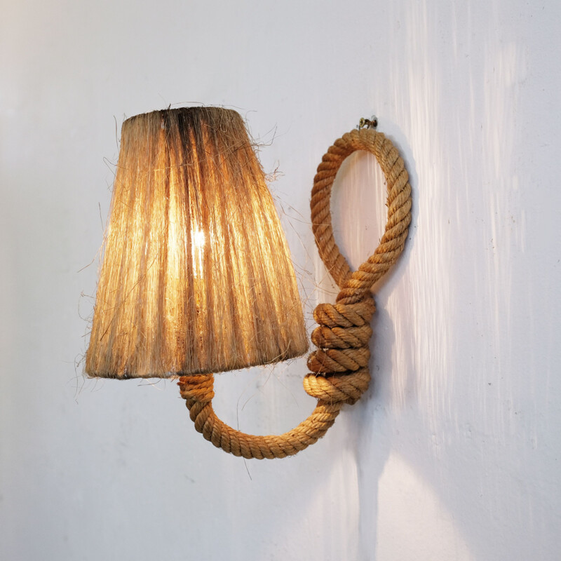 Small french vintage sconce in rope and raffia 1950