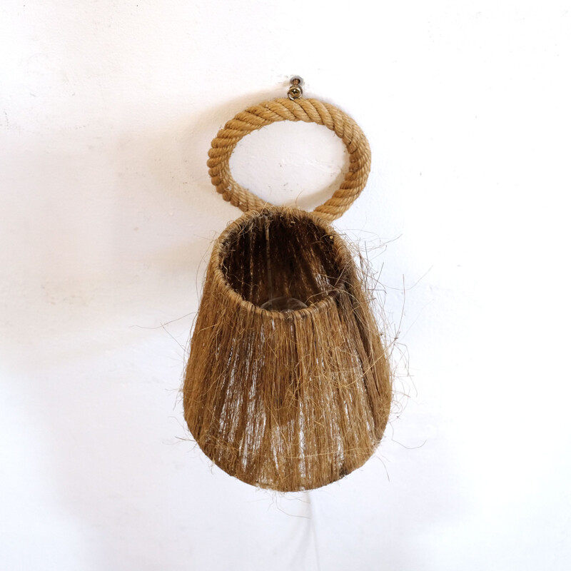 Small french vintage sconce in rope and raffia 1950