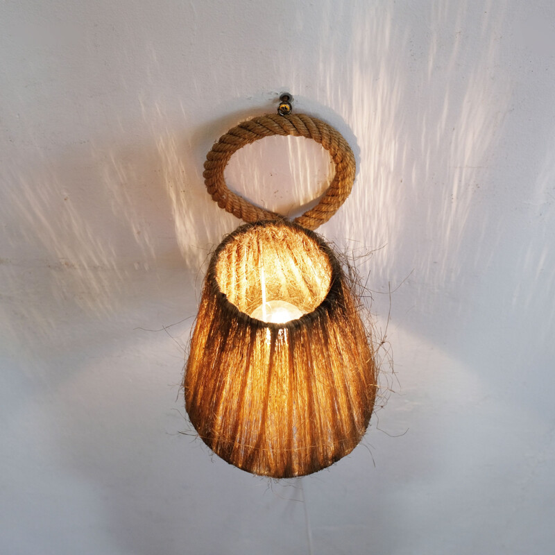 Small french vintage sconce in rope and raffia 1950