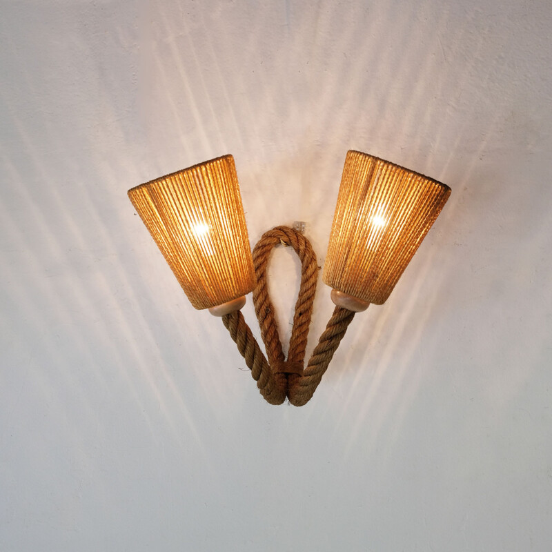 Large french vintage sconce in braided rope 1950