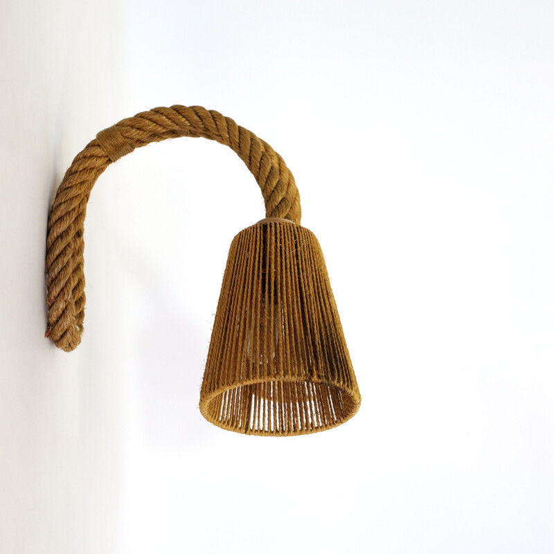 Large french vintage sconce in braided rope 1950