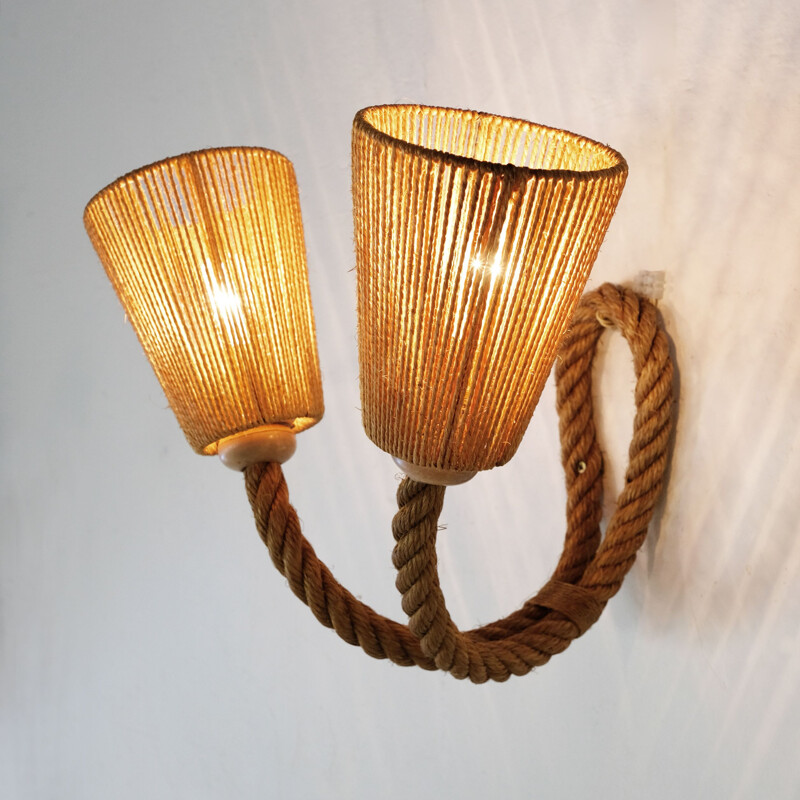 Large french vintage sconce in braided rope 1950