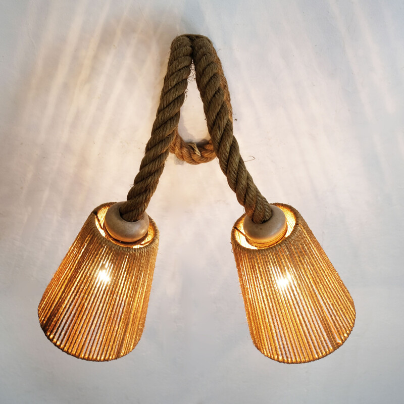 Large french vintage sconce in braided rope 1950