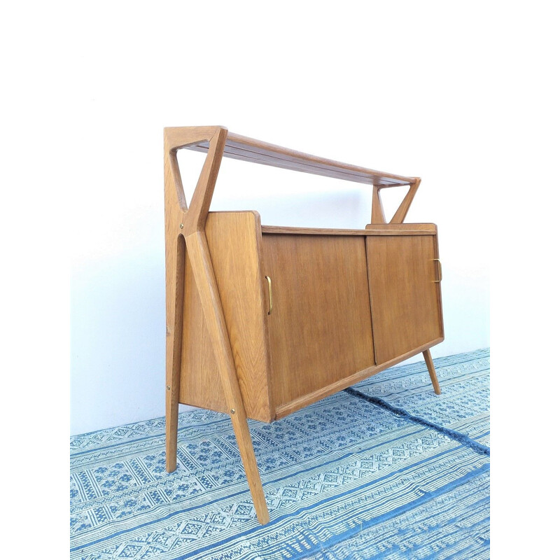 French vintage highboard for René Godfrid in oakwood 1950