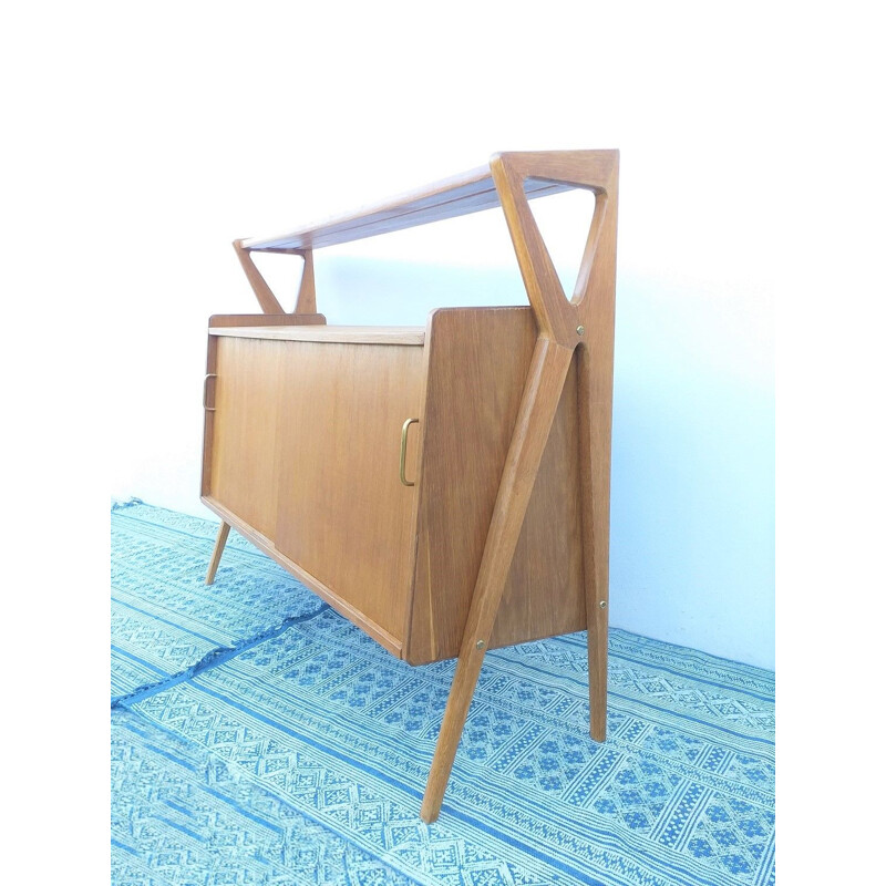 French vintage highboard for René Godfrid in oakwood 1950