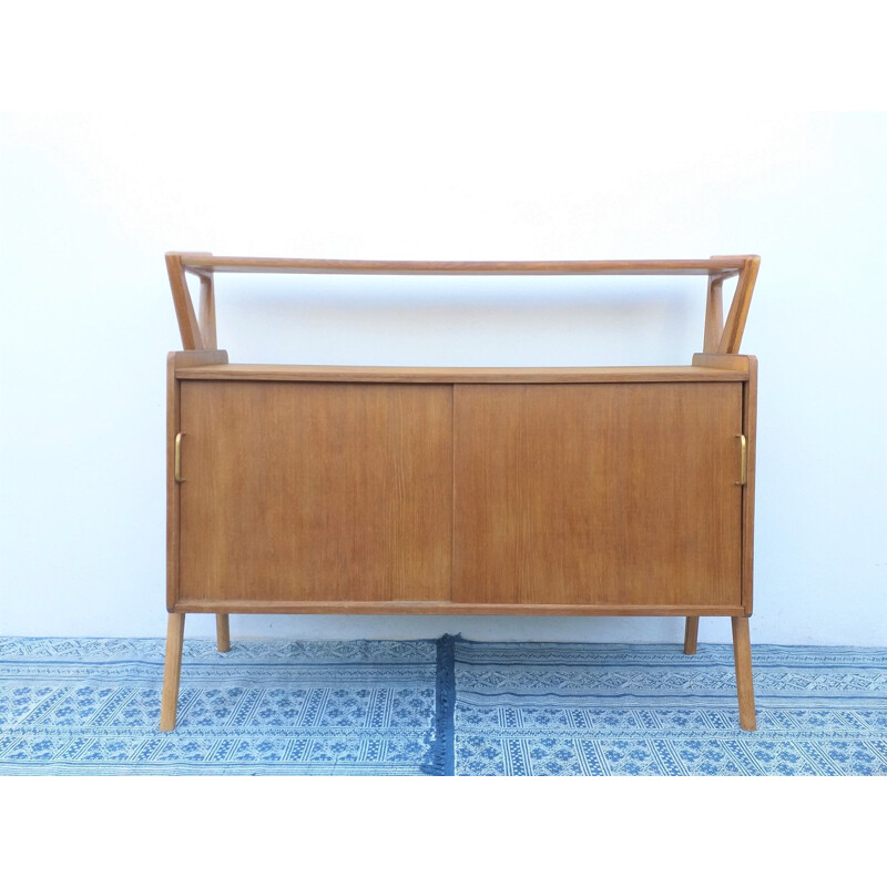 French vintage highboard for René Godfrid in oakwood 1950