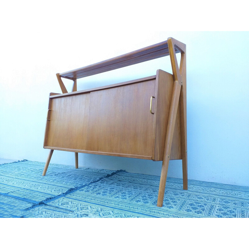 French vintage highboard for René Godfrid in oakwood 1950