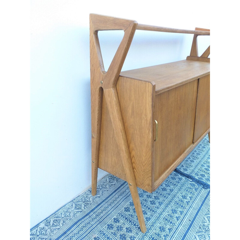 French vintage highboard for René Godfrid in oakwood 1950