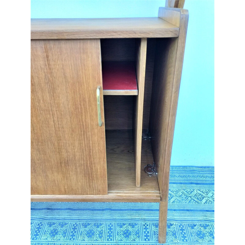 French vintage highboard for René Godfrid in oakwood 1950