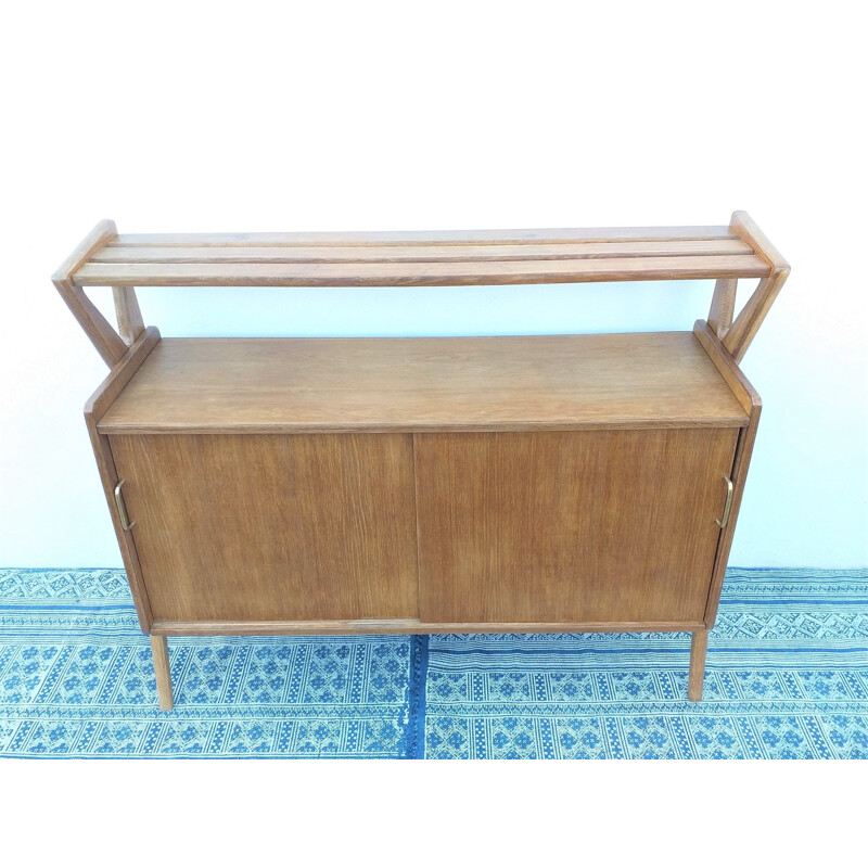 French vintage highboard for René Godfrid in oakwood 1950