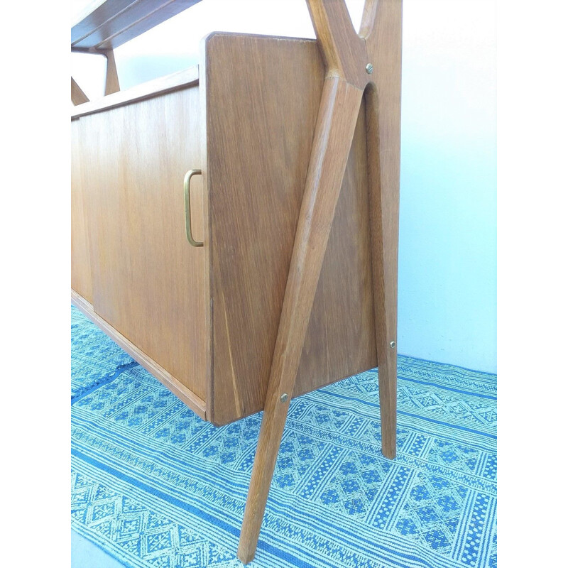 French vintage highboard for René Godfrid in oakwood 1950