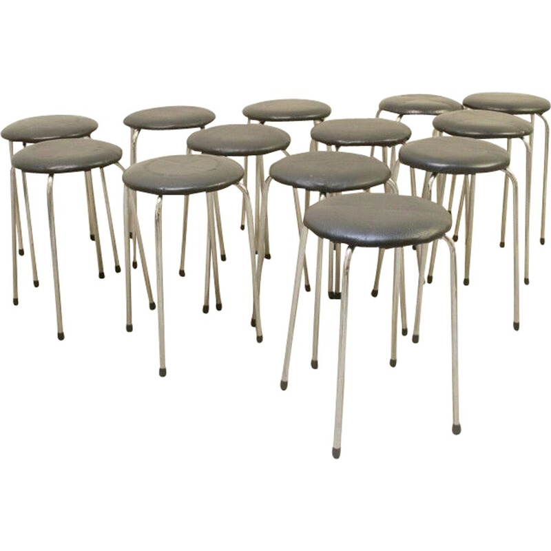 Set of 14 vintage chrome and leatherette stools, Belgium 1970