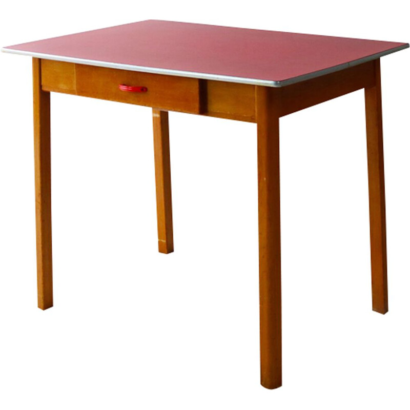 Table de cuisine vintage en formica rouge et hêtre Angleterre 1960s 